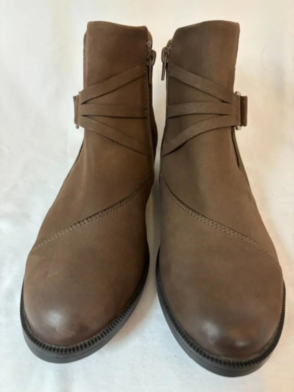 Clarks Women's Adalynn Faye Ankle Boots w/Buckle & Strap in Mushroom Size 10W